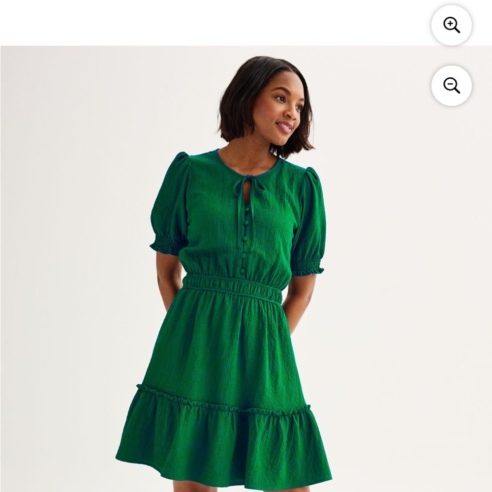 Draper James Emerald Puff-Sleeve Tie-Neck Mini Dress